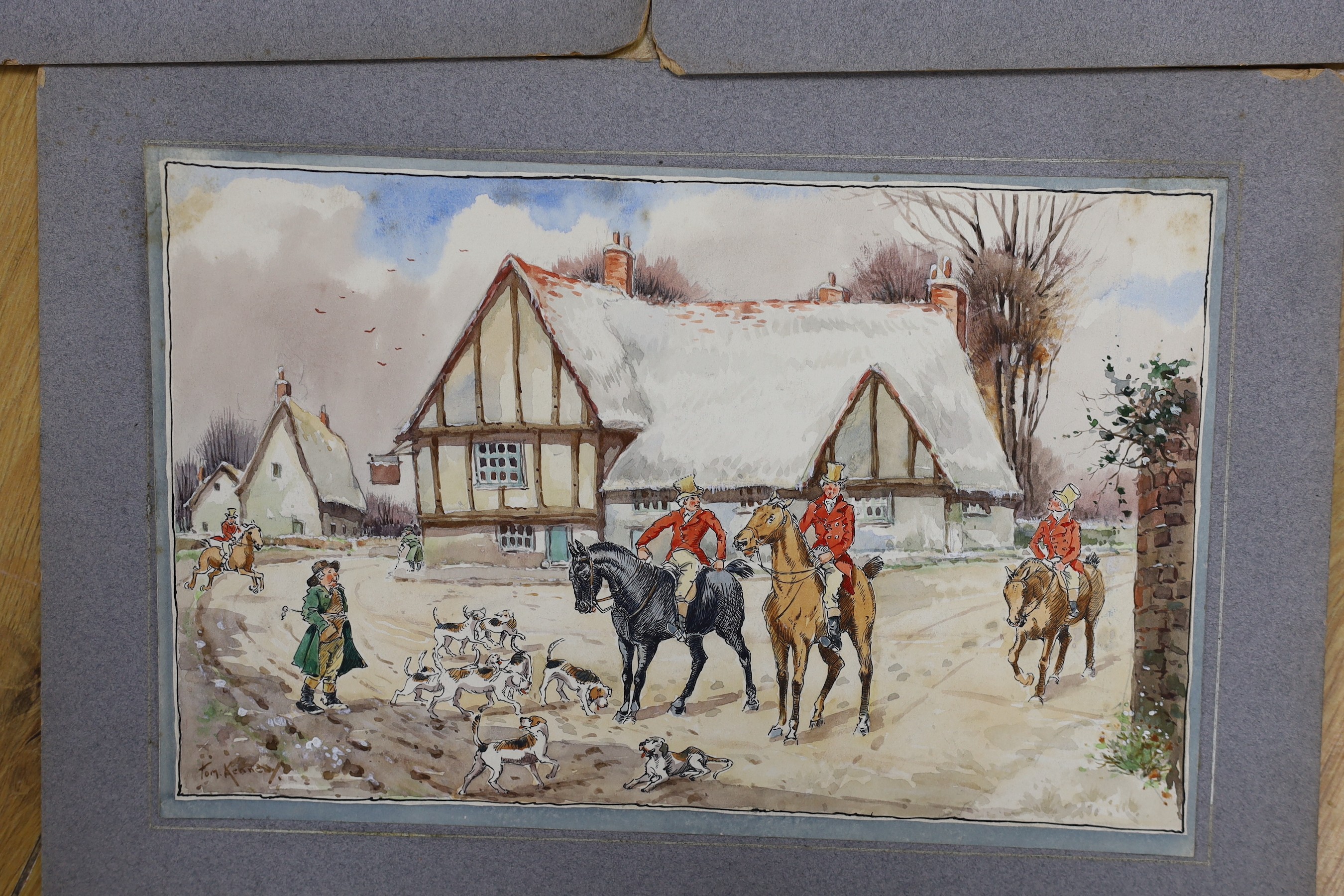 Tom Kennedy, five ink and watercolour studies, Old English hunting scenes, 24 x 15cm, unframed